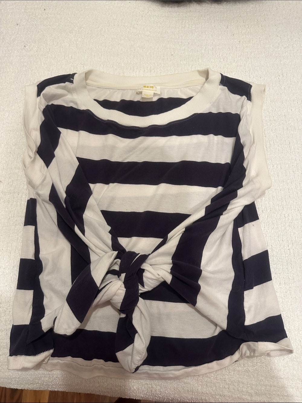 Maeve Navy and White Striped Short-Sleeve Tie-Front Tee